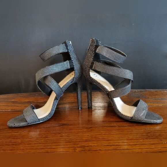 N for Nicole Miller SINDY Black Rhinestone Strappy Heels - Picture 1 of 9